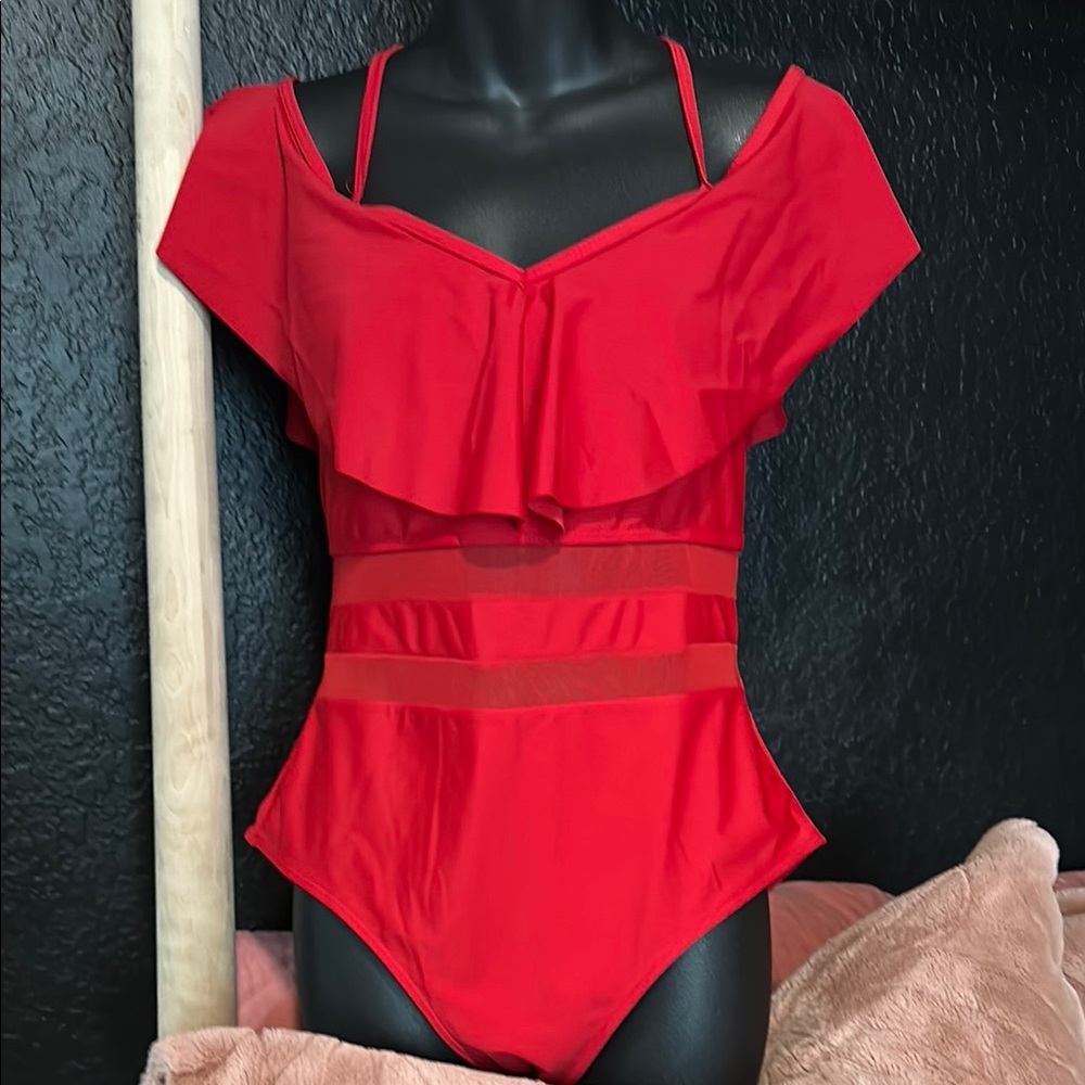 Shein Red Ruffled One-Piece Swimsuit